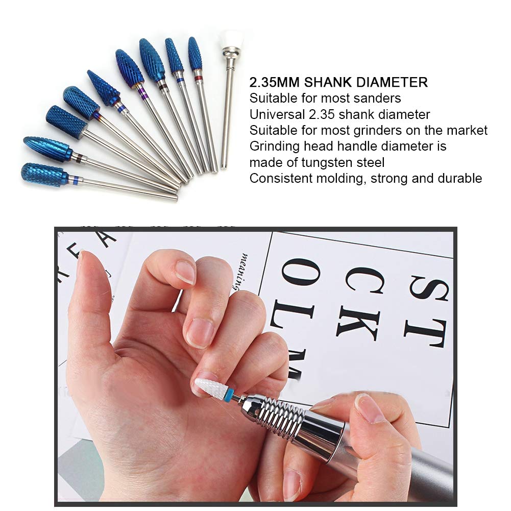 Nail Drill Bit Set, 10pcs Tungsten Steel Nail Drill Bit 3/32 inch Grinding Head Cuticle Drill Bit for Nails Manicure Set Professional Polishing Machine Tool for Pedicure