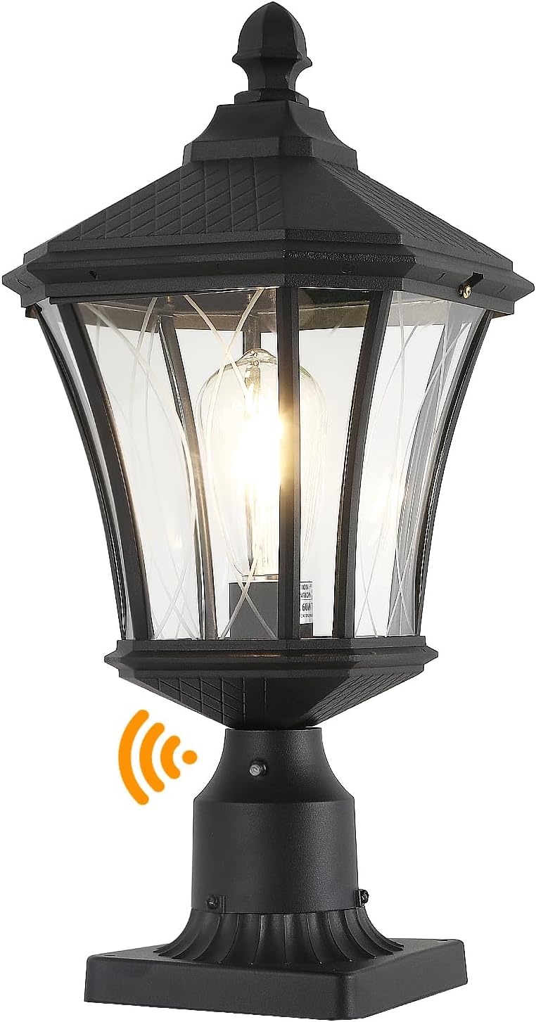 Dusk to Dawn Outdoor Post Lights with Pier Mount Base, Weather Resistant Aluminum 20" Exterior Pillar Coach Light with Clear Glass, Black Outdoor Pole Lamps for Patio, Porch, Yard