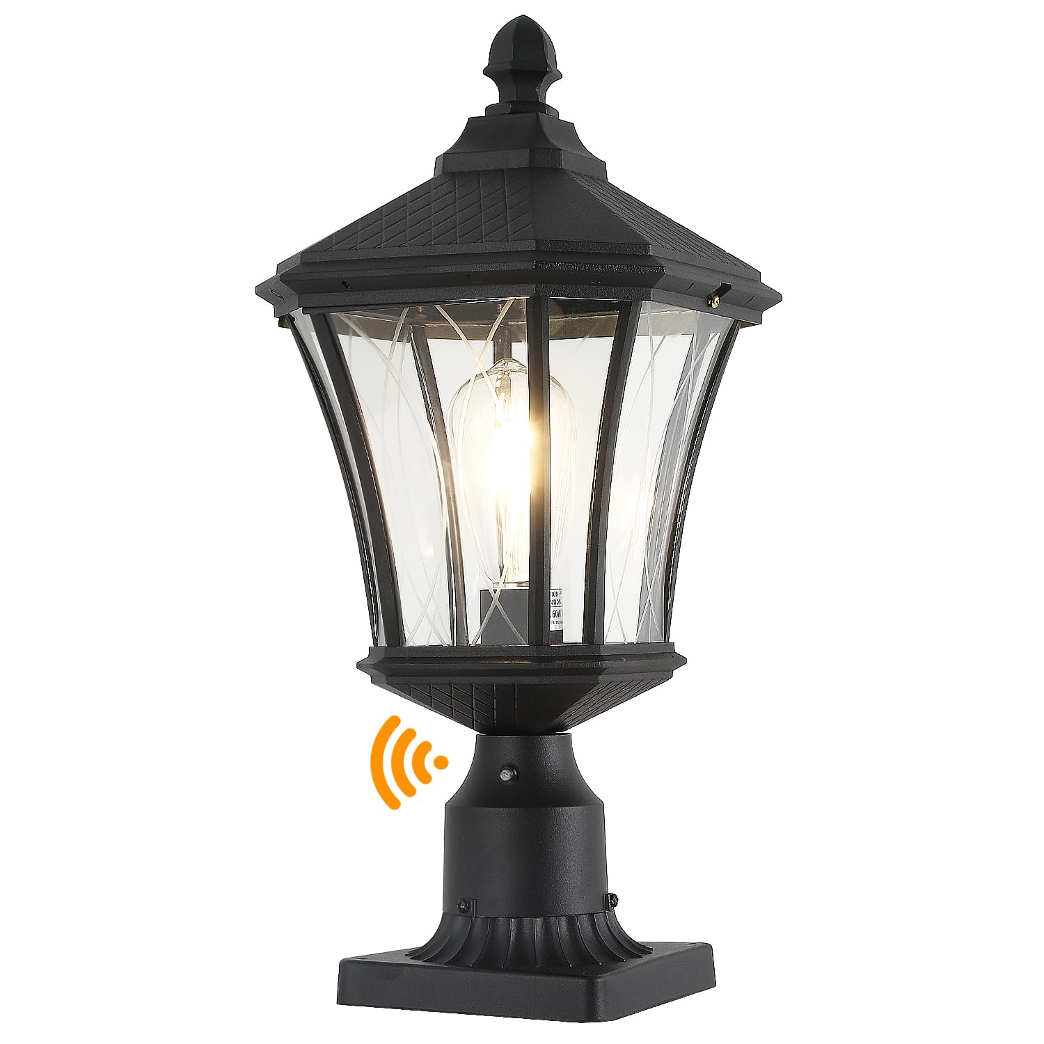 20" Outdoor Pole Lantern with Dock Mounting Base, Weather Resistant Aluminum with Clear Glass Pier Mount, Black Post Light for Patio, Balcony, Yard-image-1
