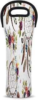 Indian Floral Boho Decorative Wine Carrier Tote Bag 750ML Insulated Neoprene Wine Bag Tote Holder Covers Beer Champagne Bottle Protective Travel Or Gift Bag