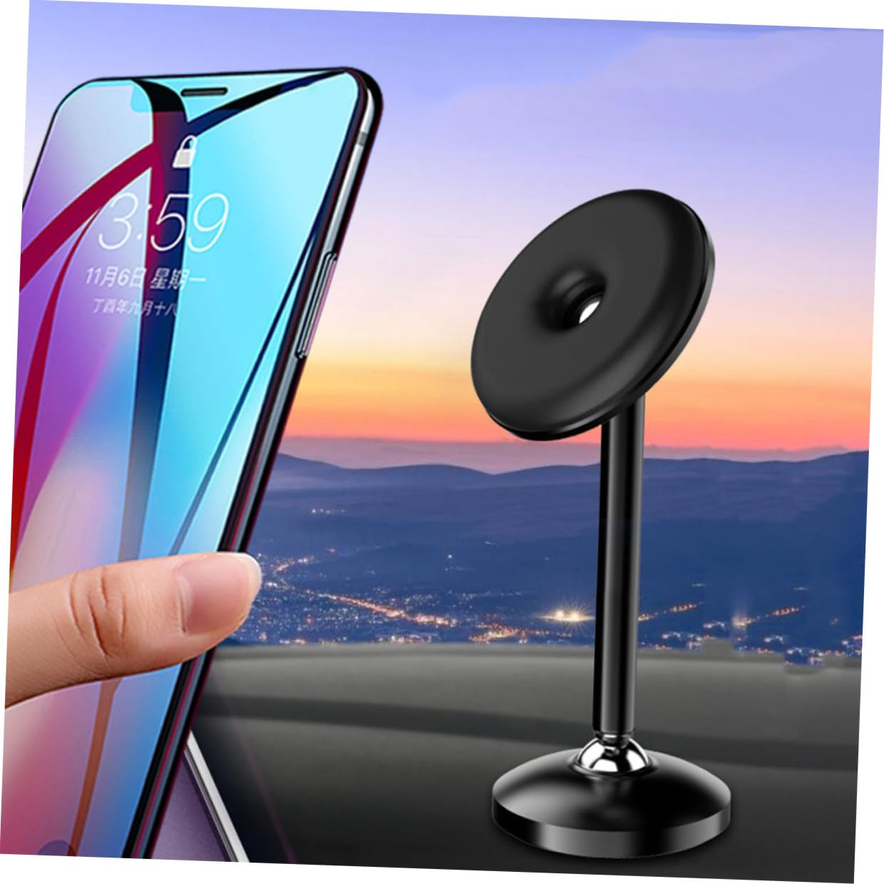 Mikikit 3pezzi Supporto Per Telefono Magnetico Rotante Lega Di Alluminio Per Auto Compatibile Con Smartphone e Tablet Design Colore Nero