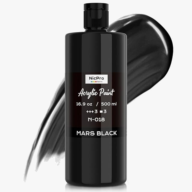 Nicpro Black Large Acrylic Paint (16.9 oz, 500 ml), Rich Pigments, Non Toxic Craft Paint for Multi Surface, Canvas, Wood, Leather, Ceramic, Fabric, Stone - Art Painting Supplies for Beginners, Artists & Adults