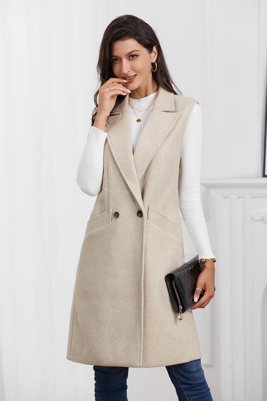 IDEALSANXUN Womens Long Vest Fall Winter Wool Sleeveless Blazer Jackets Waistcoat Coats - Image 5