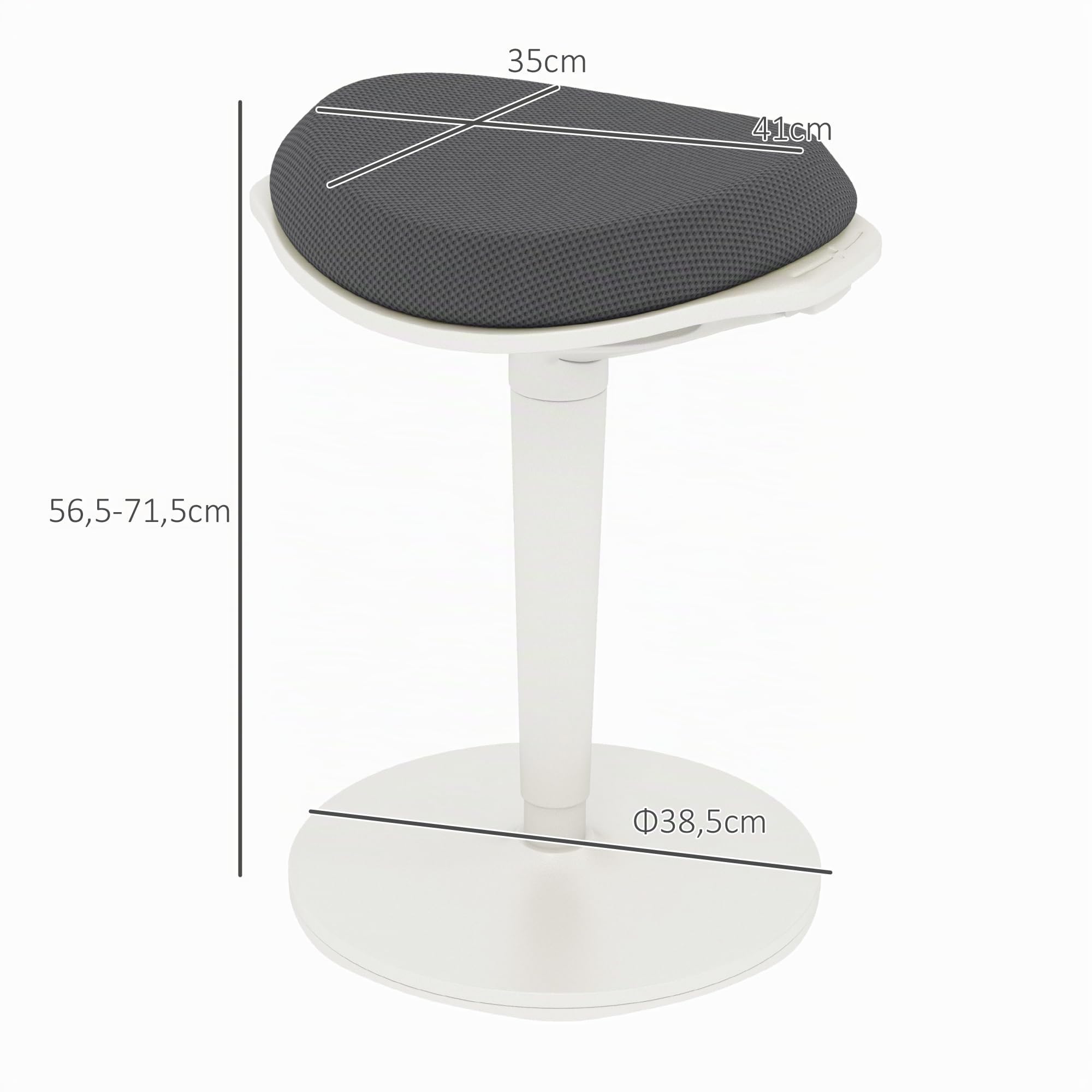 HOMCOM Sitzhocker 56,5-71,5 cm Höhenverstellbar Drehstuhl für Büro Grau
