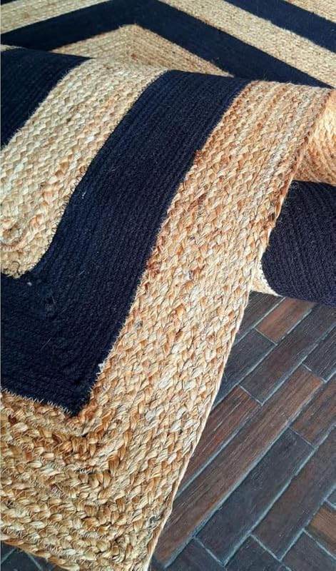 Image of Jute Rug Carpet Area Rugs Floor Rugs Home Decor Rugs Carpet Rugs Modern Rugs Traditional Rugs Living Room Rug, Jute Black DP Runner 2X5 feet