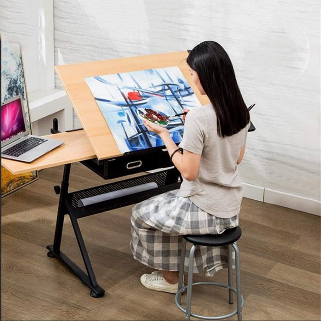 Verstellbarer Zeichentisch für Kunst und Design, neigbarer Zeichentisch mit Aufbewahrung, Ahorn-Panel, Basteltisch für Kinder und Erwachsene, idealer Kunstarbeitsplatz