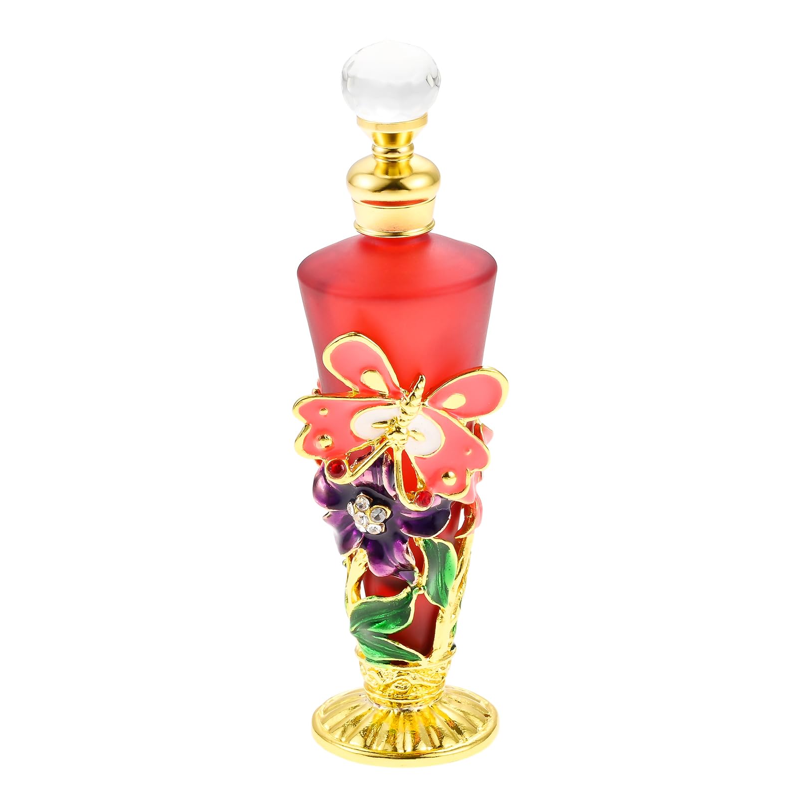 Yetaha Fancy Luxurious Glass Refillable Perfume Bottles, Flower Butterfly Decorative Essential Oil Bottle for Living Room Bedroom Decor Birthday Gift(30ML, Red)