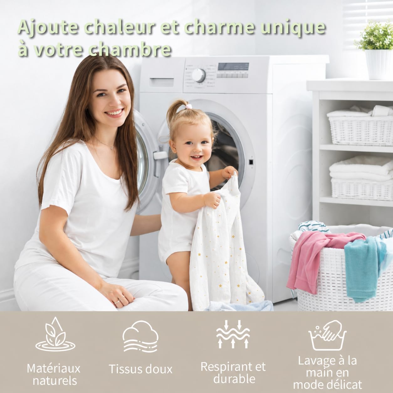 Ciel de lit cabane avec étoiles dorées, Lot de 2 pièces, 100% Coton Mousseline Fait Main, Voilage décoratif pour lit cabane, Filles et garçons（Blanc, 65 X 270 cm）