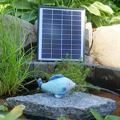Storm's Gartenzaubereien Solarpumpe mit Akkuspeicher 6,5W Solar Panel Laufzeit ohne Sonne 4-5 Stunden mit Wasserspeier Fisch