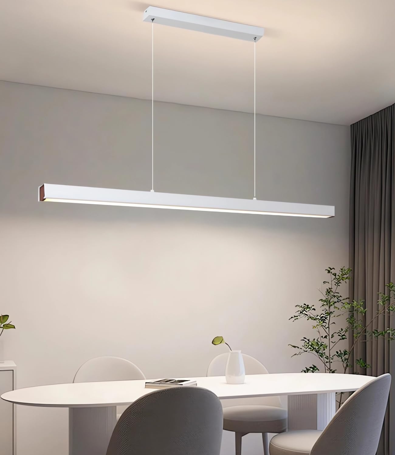 LED Pendelleuchte Restaurant Pendelleuchte lineares Design Kronleuchter Büro Pendelleuchte Dimmbar Mit Fernbedienung für Arbeitszimmer Küche Insel Lesesäle Bar (Weiß, L120cm)