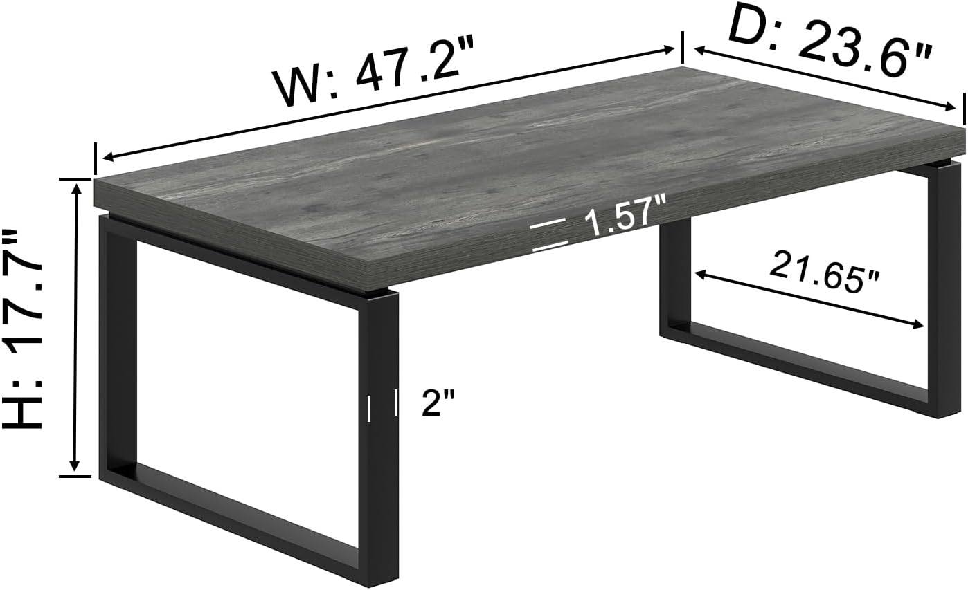 EXCEFUR Modern Coffee Table, Rustic Wood and Metal Center Table for Living Room, Industrial Rectangle Cocktail Tea Table for Home Office, Vintage Grey, 47 Inch