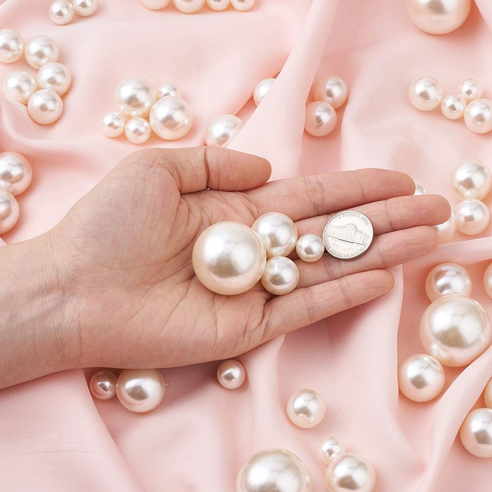 Beadthoven 140pcs Satin Luster Round Pearl Beads 4 Size Acrylic Faux Pearls Undrilled/No Hole for Vase Filler Table Scatter Wedding Decor - Image 3