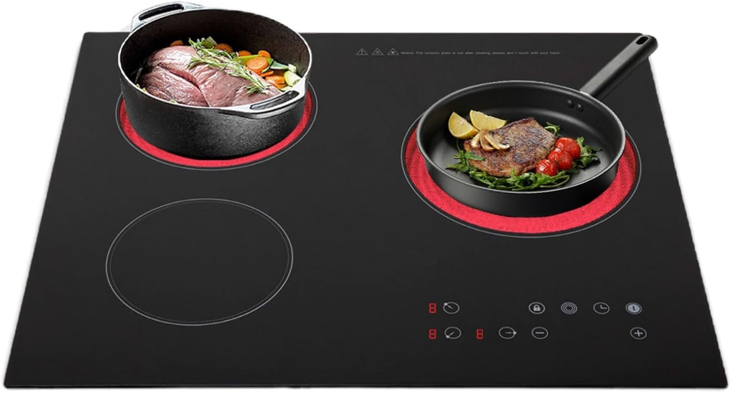 Estufa Vitrocerámica 3 Puestos 23.23x20.47 Pulgadas Empotrable 110V