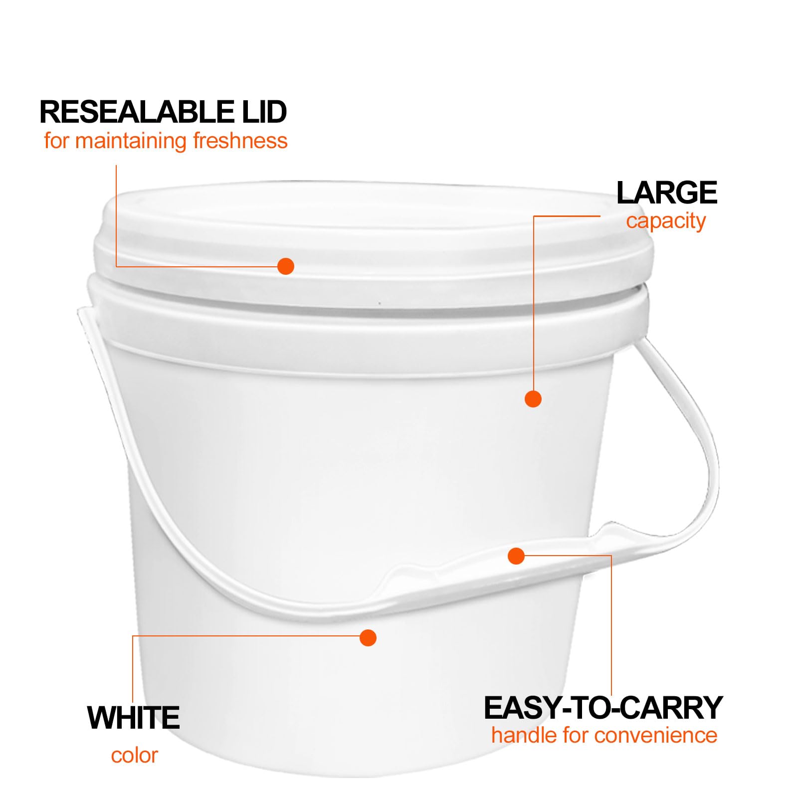 Paquete de 13 cubos de plástico blanco con asa y tapa, contenedores de almacenamiento de alimentos de 1 cuarto de galón, cubo de plástico multifuncional para pintura, agua, manualidades,