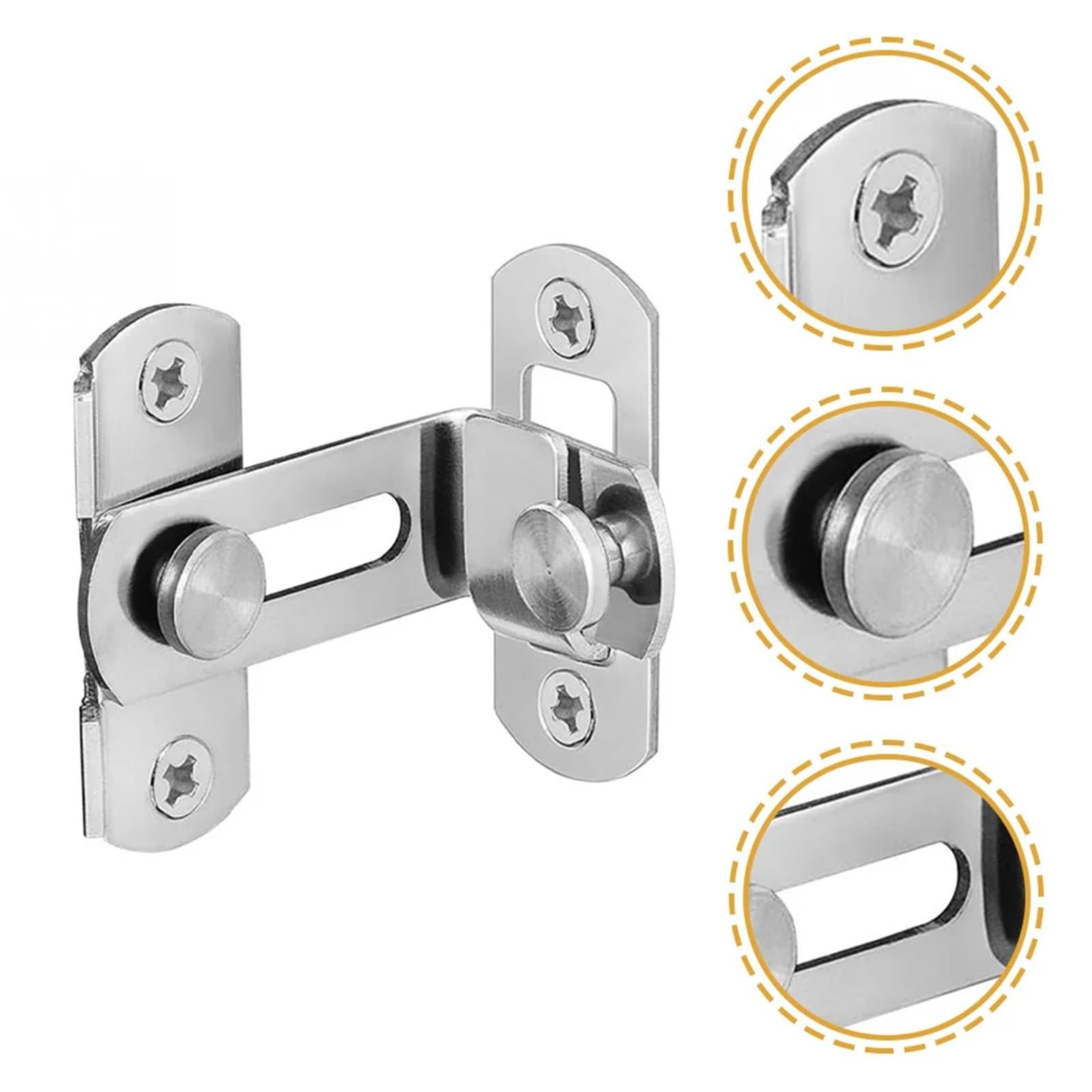 Garden Gate Lock Stainless Steel Hook Lock Latch 90 Degree Flips Barn Door for Sliding Gate Security Outdoor Safety Durable Fence