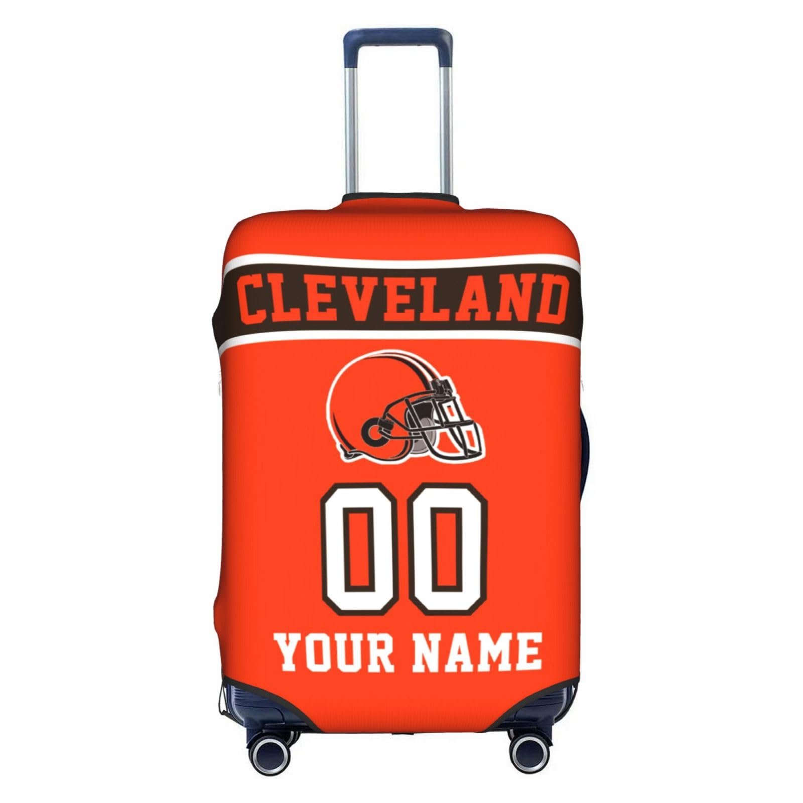 Custom Football Luggage Cover Personalized Cleveland Suitcase Cover with Name Number Customized Washable Elastic Sports Travel Suitcase Protector for Business Vacation Gifts
