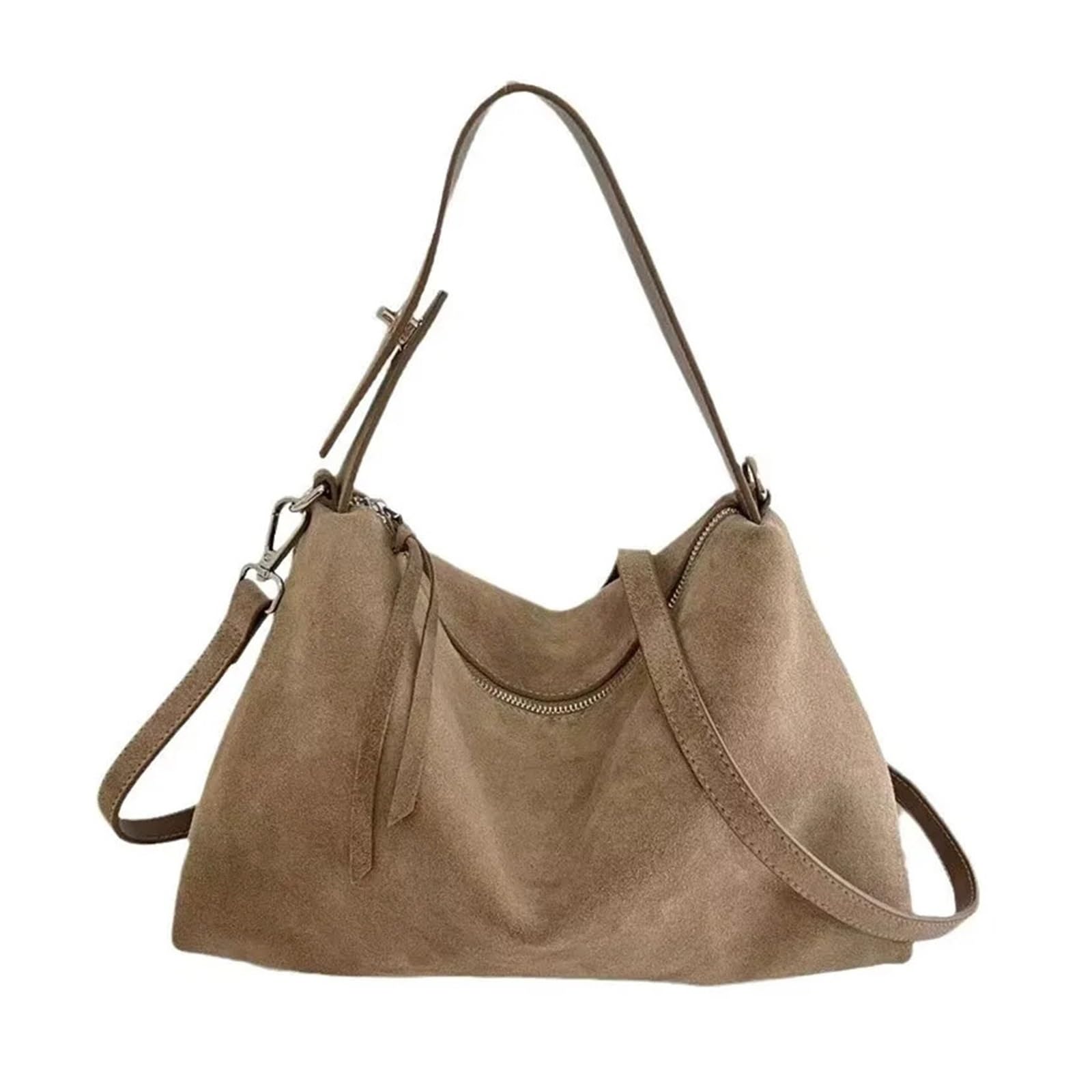 Borsa a tracolla da donna in morbida pelle scamosciata opaca e di mucca(Beige)