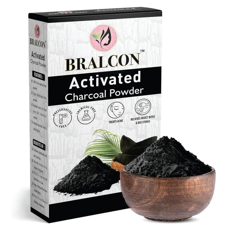 Image of BRALCON Activated Charcoal Powder for Skin & Hair - Coconut Shell Charcoal Powder for All Skin Types, Triple Filtered, 100gm