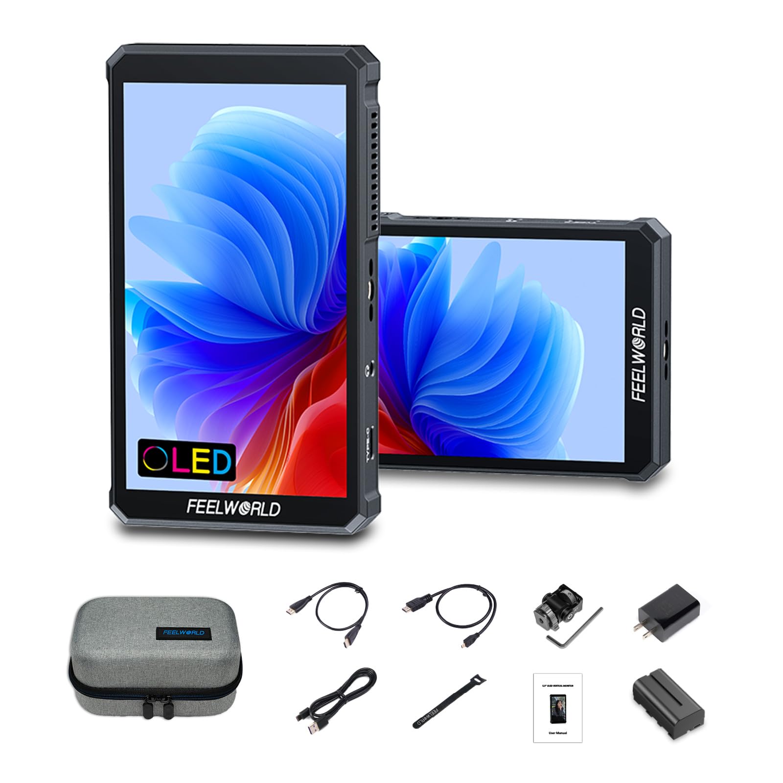 FEELWORLD PS6 Monitor de cámara Vertical y Horizontal OLED de 5,5 Pulgadas con Pantalla táctil de 550nits y 1080p, Entrada y Salida HDMI 4K a 60 Hz, batería F550, Peso Ligero de 148g para videografía
