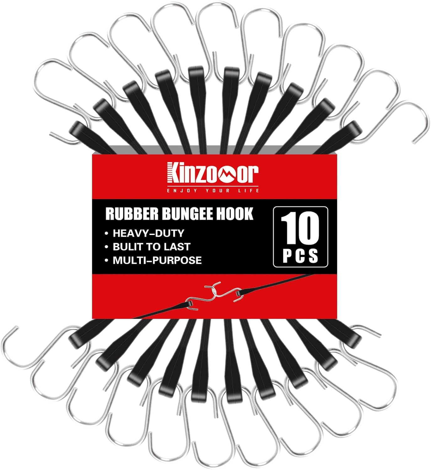 Kinzomor 6 Inch Rubber Bungee Cords with Hooks,Black Bungee Cords Hooks