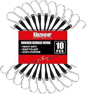 6 Inch Rubber Bungee Cords with Hooks,Black Bungee Cords Hooks Heavy Duty Outdoor,100% EPDM Rubber Straps with S Hooks for Truck,Van,Motorcycle,Cargo,Tarps,Canvases and More (10 Pack)