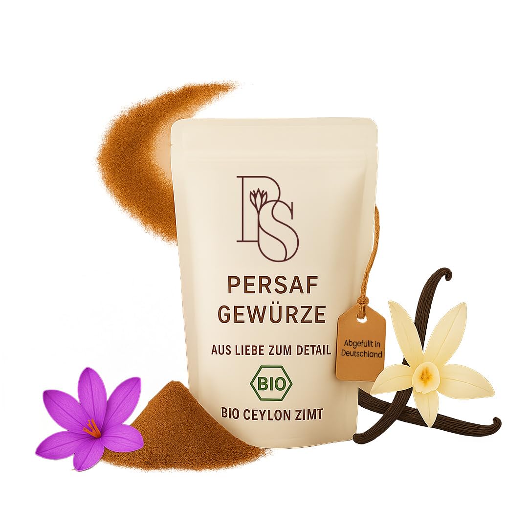 Bio Ceylon Zimt 250g gemahlen von PerSaf I Gratis dazu: 1 Vanilleschote & 0,2g Safran I Zimtpulver aus Madagaskar I naturbelassen & fair gehandelt I Aus kontrolliert biologischem Anbau (DE-ÖKO-006)