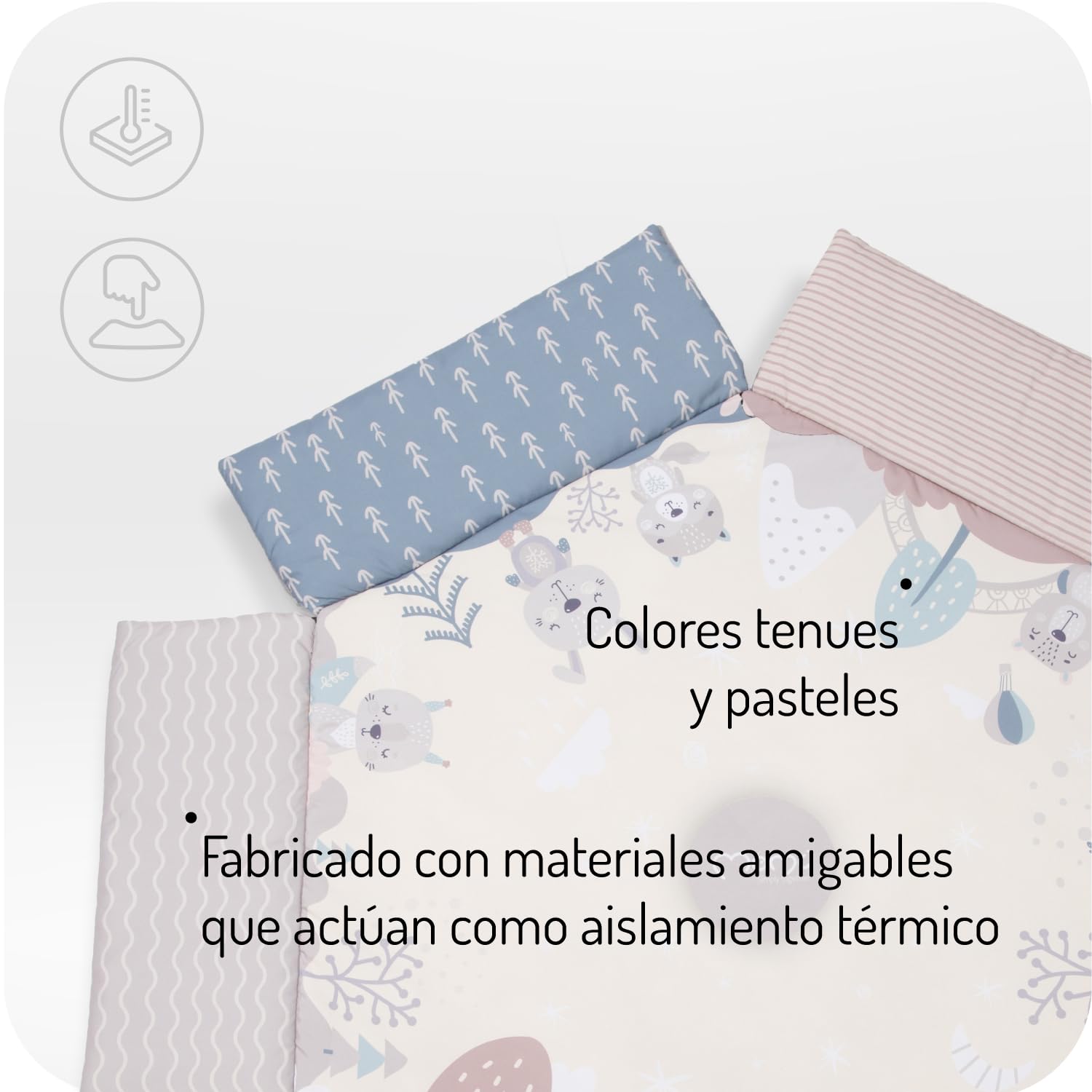 MoMi PASTEL arco de juego con colchoneta para gatear 3 en 1 para bebés desde el nacimiento, colchoneta de actividades sensoriales con 2 arcos, baño de bolas, 5 juguetes