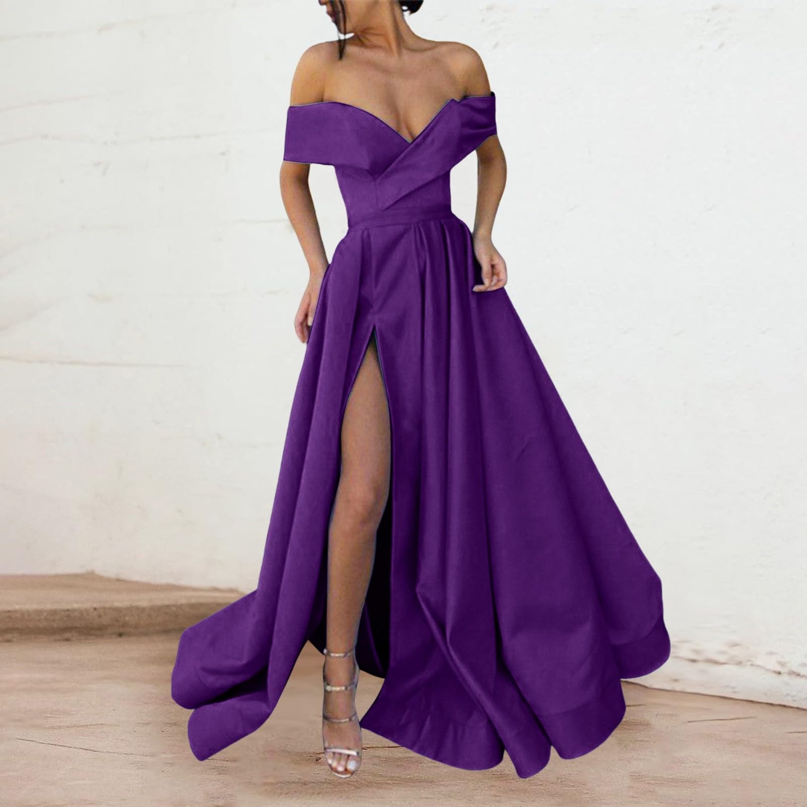 Vestido largo de gasa para mujer, largo hasta el suelo, de gasa, vestido de verano, temperamento, retro francés, escote profundo, cuello en V, vestido largo con abertura alta