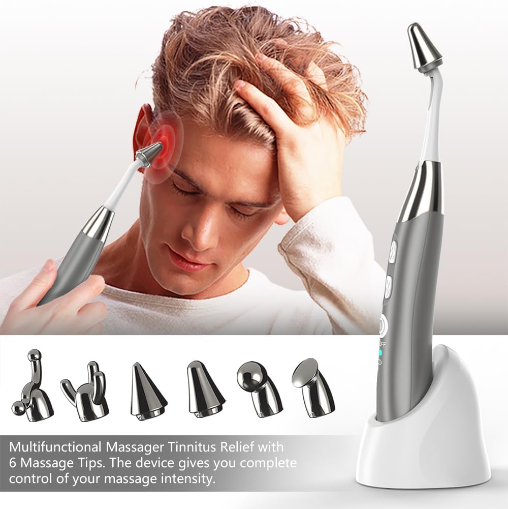 Pressure Point Massage Tool with Electric Massage, Head Massager Scalp Stress Relax，Acupressure Pen with 6 Acupressure Heads for Scalp Massage