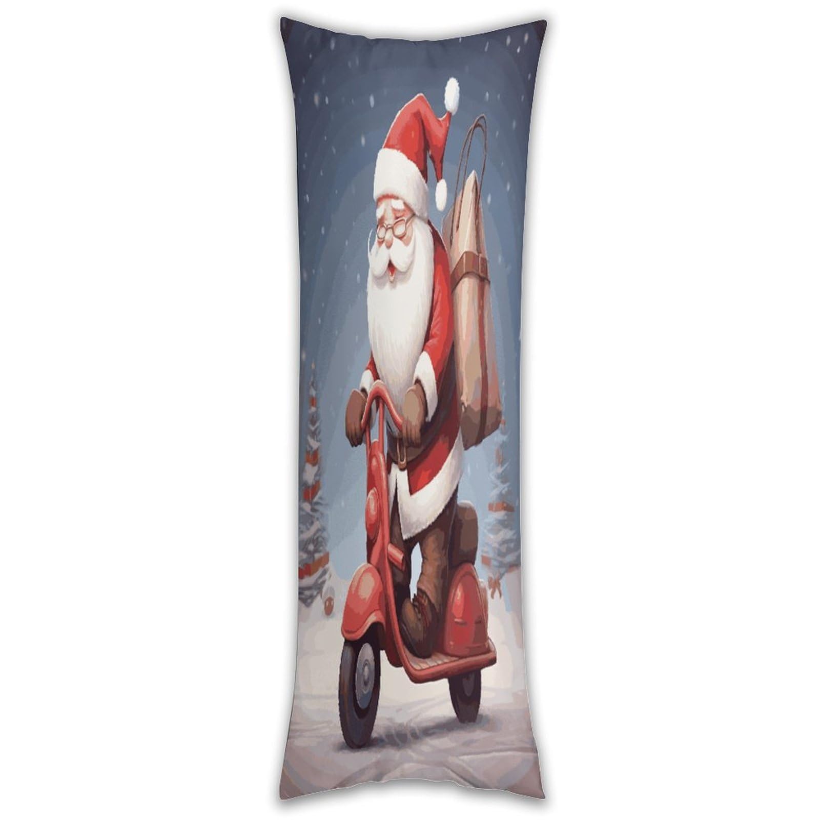 Santa Claus on Scooter Long Pillow Case with Zipper Ultra Soft Microfiber Long Pillow Cover Breathable Body Pillow Protector Soft Wrinkle Pillowcase for Bed Sofa Bedroom 53 X 19 in