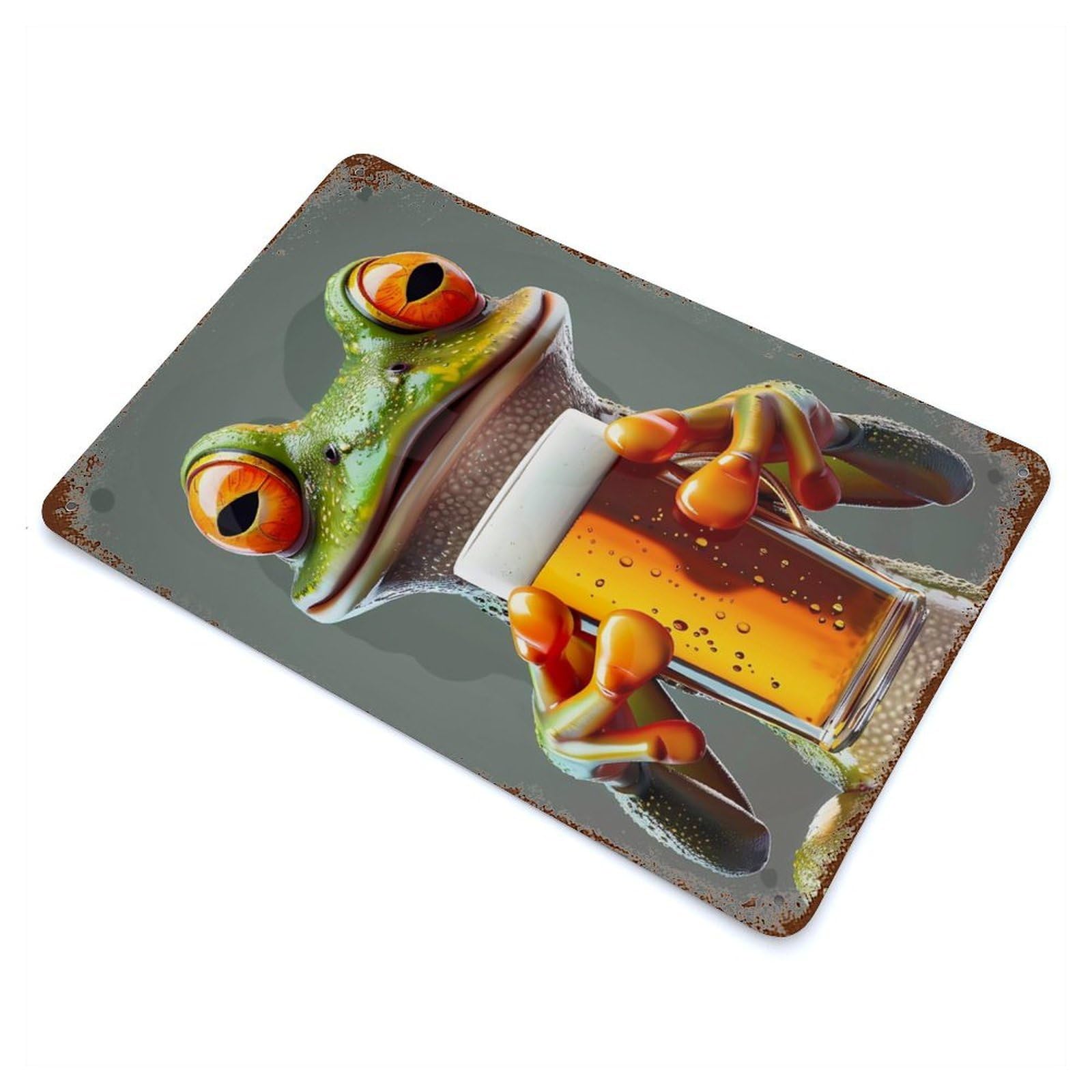 Rust Effect Frog Beer Vintage Rust Metal Sign 11.8"x7.9", Classic Wall Plaque for Shed, Workshop And Garage Wall Decor
