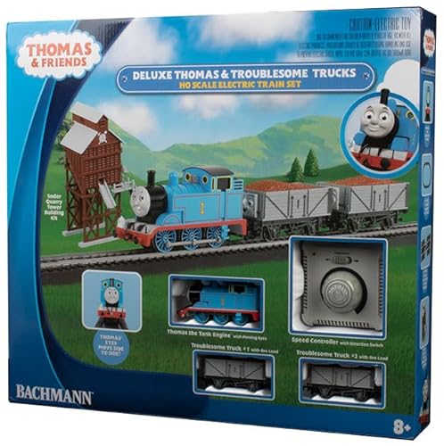Bachmann Trains - Deluxe Thomas & The Troublesome Trucks Freight Set - Loco W/Moving Eyes - Ho Scale , Blue #TOP1