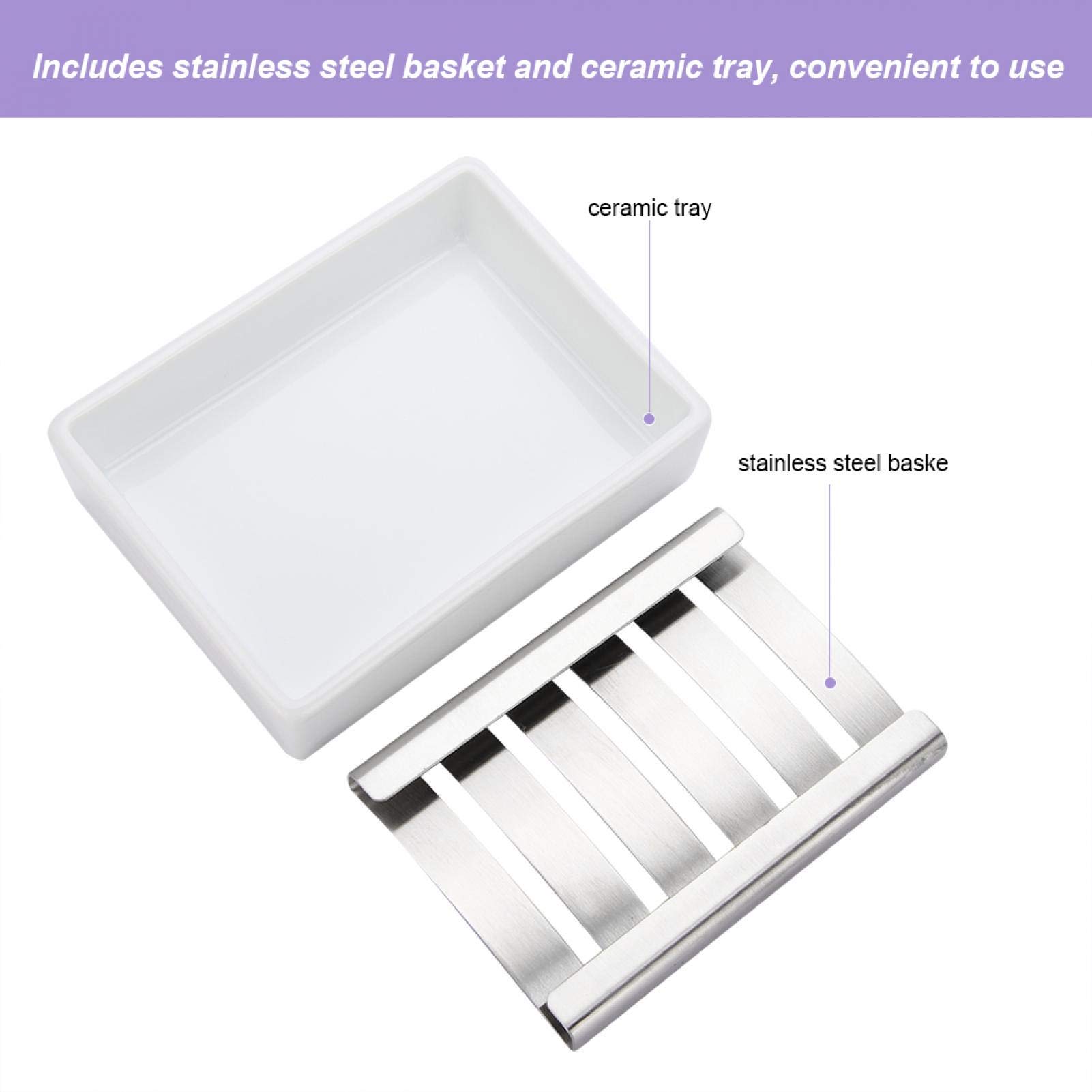 Porte-Savon Double Couche Céramique Et Acier Inox - Auto-Drainant, Pour Salle De Bain Ou Douche - 3