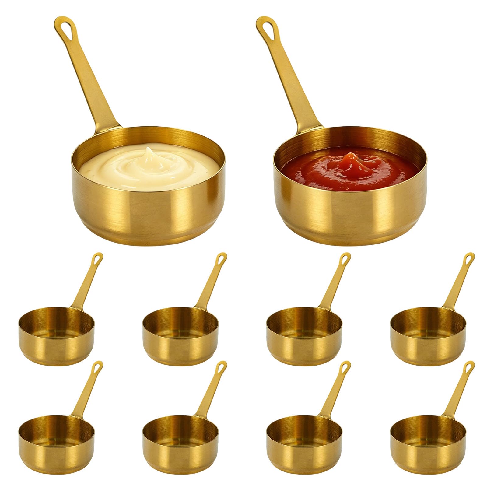 Yalitrca 10Pcs 125ml(4.4oz) Mini Saucepan with Handle for Sauces, Stainless Steel Mini Sauce Pots, Dipping Bowls, Stainless Steel Sauce Jug, Individual Gravy Pans