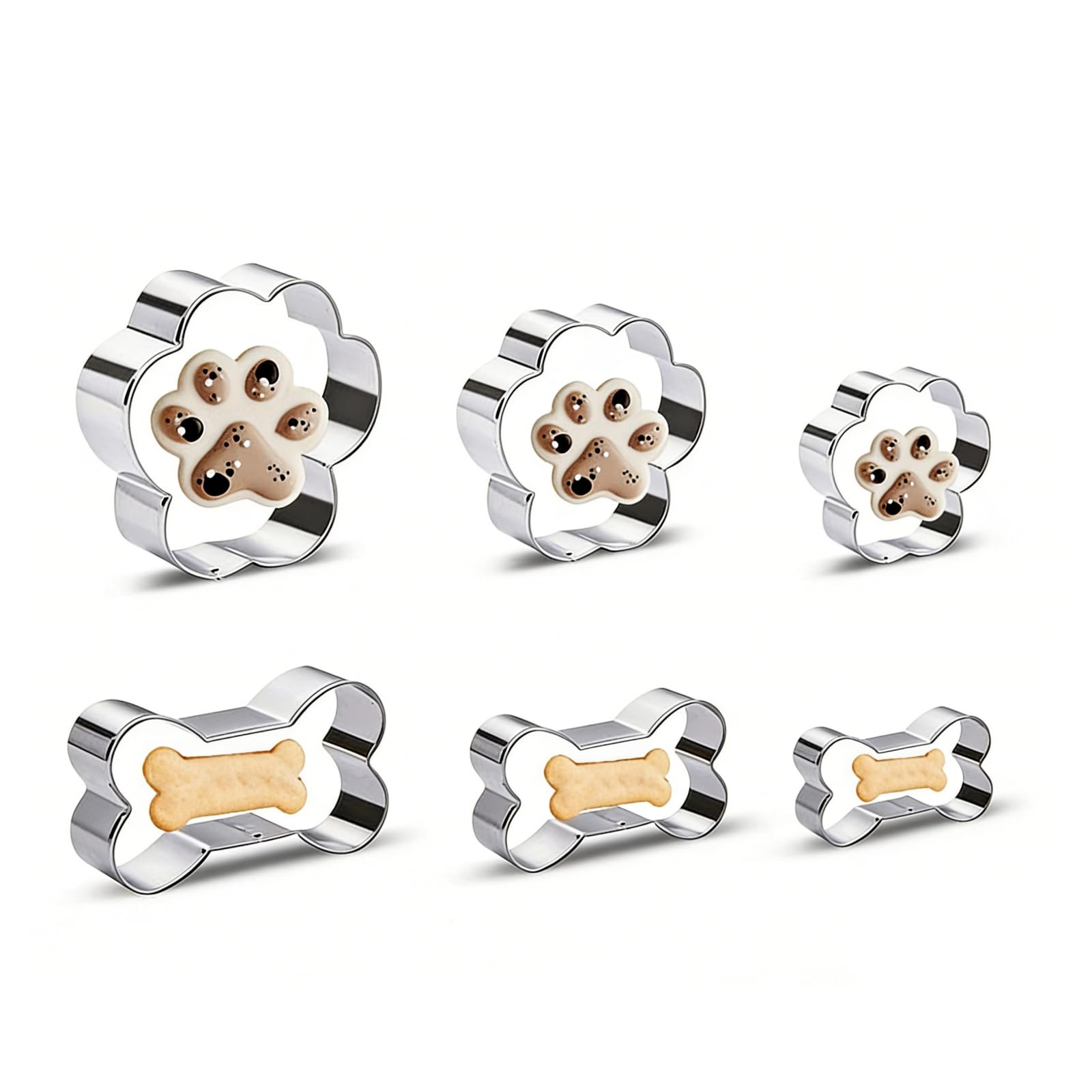 6 Pcs Dog Cookie Cutter Set, Cartoon Dog Bone & Paw Print Animal Cookie Cutters Dog Shaped Scone Cutter Mould for Baking Fondant Mini Pie DIY Biscuit Pastry Soap Cutter