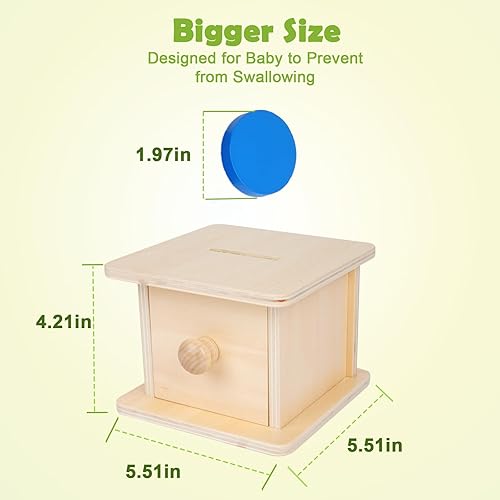 Adena Montessori Caja de monedas Montessori para bebés de 6 a 12 meses, bebés de 1 año y 2 años (caja típica para monedas)
