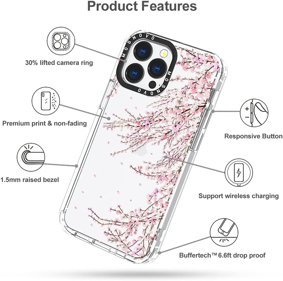 MOSNOVO Compatible with iPhone 13 Pro Case, Summer Cherry Blossom Print for Girl Women [ Buffertech?Impact ] Transparent TPU Bumper Clear Phone Case Cover Designed for iPhone 13 Pro 6.1 Inch