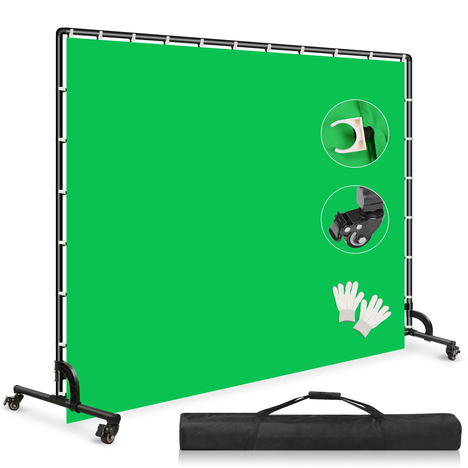 2 x 3 m sfondo verde schermo con kit di sfondo fotografico mobile, sfondo Greenscreen con supporto per streaming, video in studio, riunioni zoom e feste