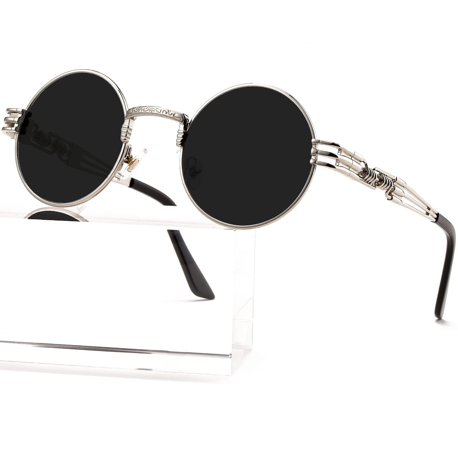 Men Women Sunglasses, Retro Round Polarized Sunglasses Men Womens Steampunk Metal Circle Frame UV400 Protection