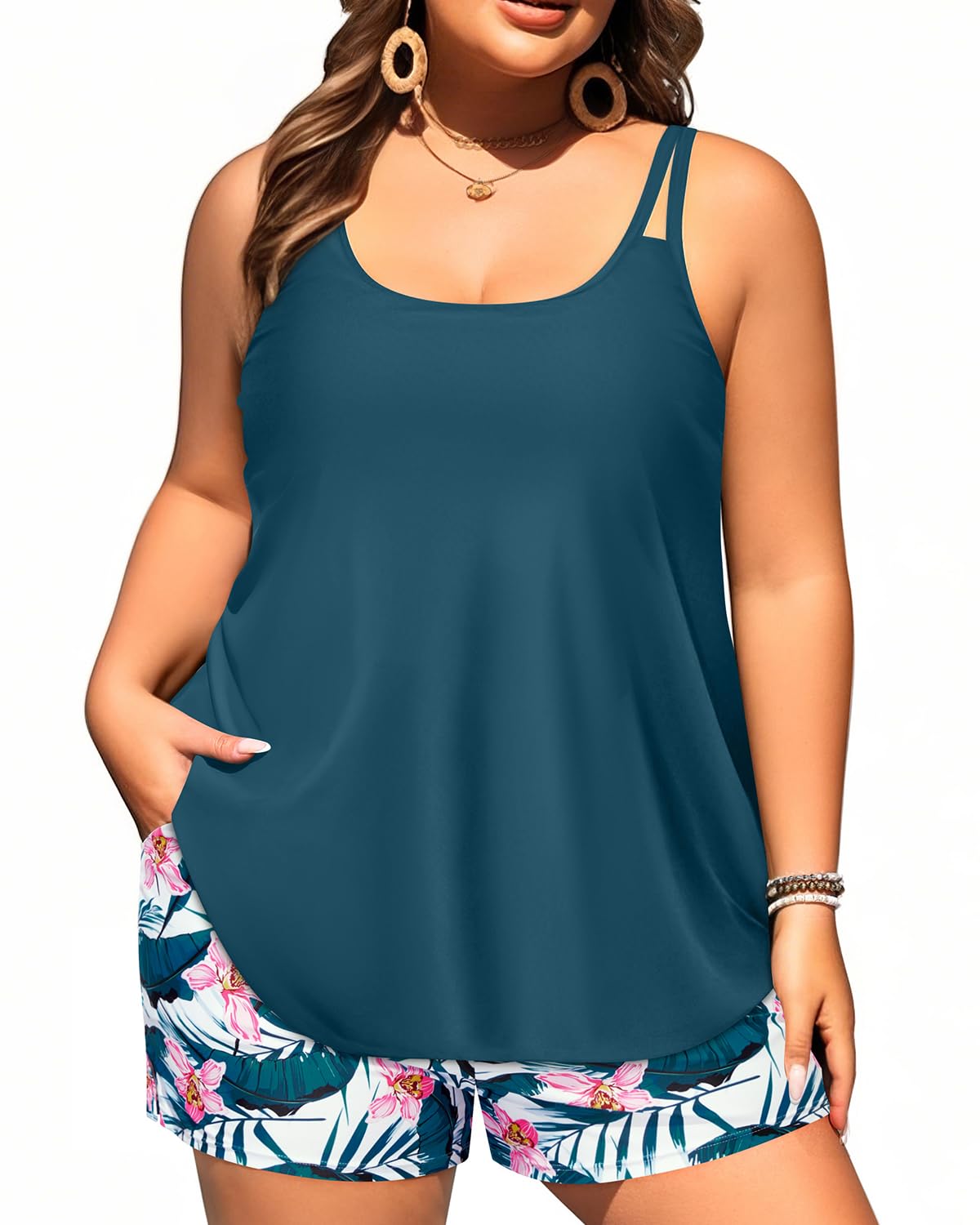 Women Plus Size Tankini Swimsuits Two Piece Flowy Bathing Suit with Short