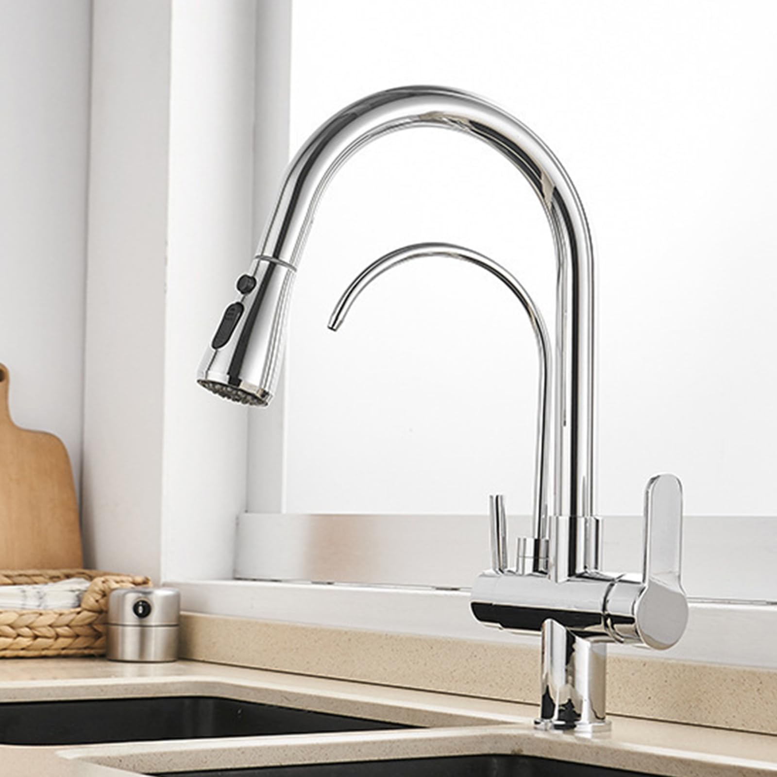 ZQFHSX Kitchen Taps Mixer Pull Out Brass for Hot and Cold Water Swivel