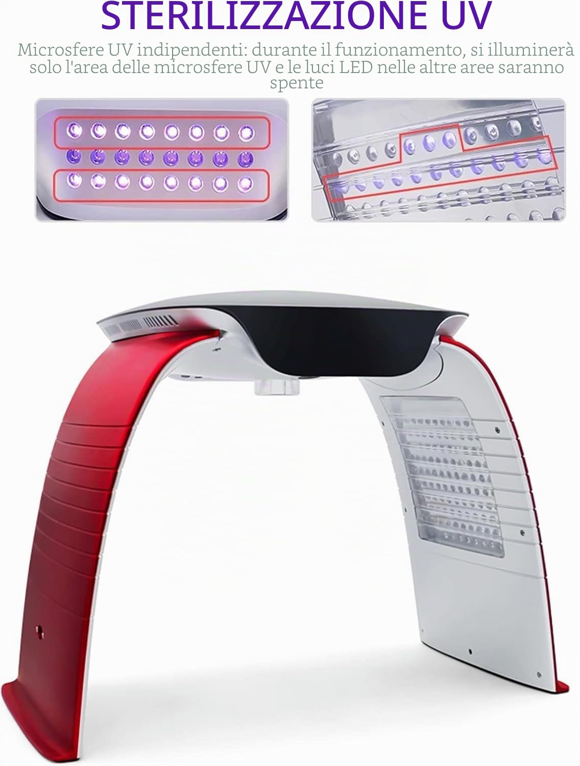 7 Colori Photon PDT luce Ringiovanimento della pelle Spettrometro Desktop Aria Calda Nebbia Fredda Strumento di Bellezza Touch Screen LED Rimozione Rughe Anti-Aging Salone Elitzia ETLB380 (Rosso)
