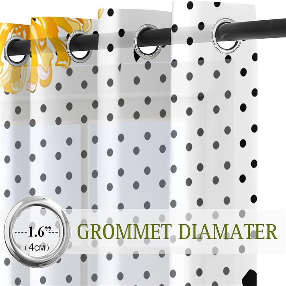 Hixingo Voile Net Curtains, Light Filtering Sheer Curtains for Living Room 2 Panels, Eyelet Bedroom Curtain, Flowers Print Semi Sheer Window Curtains (Yellow Flower,42.1x96.1)