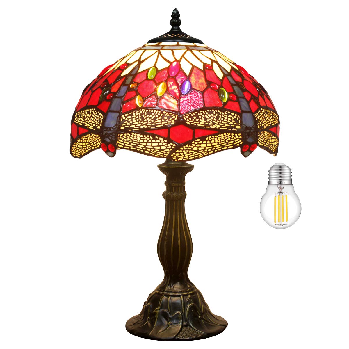 Buy WERFACTORY Tiffany Table Lamp Red Yellow Stained Glass Dragonfly