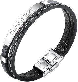 ZIVOM® Stainless Steel Customized Personalised Laser Engraved Leather Wrist Band Id Bracelet Men Price In India