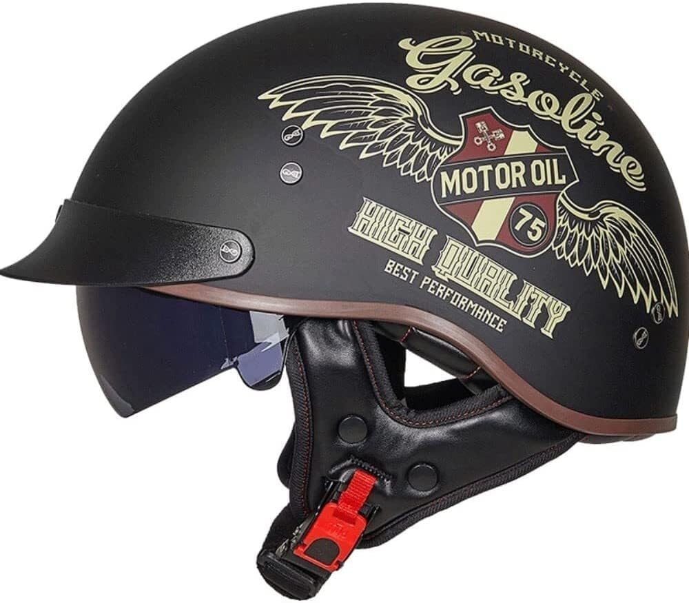 Kask motocyklowy w stylu vintage w niemieckim stylu. Certyfikat ECEDOT - ultralekka skorupa ABS z osłoną przeciwsłoneczną, oddychającą, zdejmowaną wyściółką.