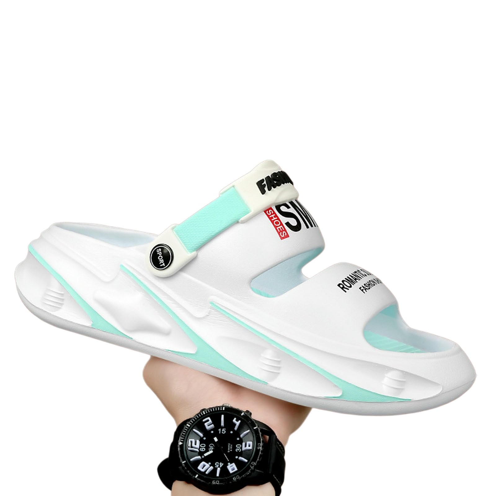 Claquettes Hommes Femme Sandales Eva Rehaussantes Souples Rembourrées Antidérapantes Inodores Estivales Adaptées À La Conduite Couple Hommes-Blanc Bleu-40-41