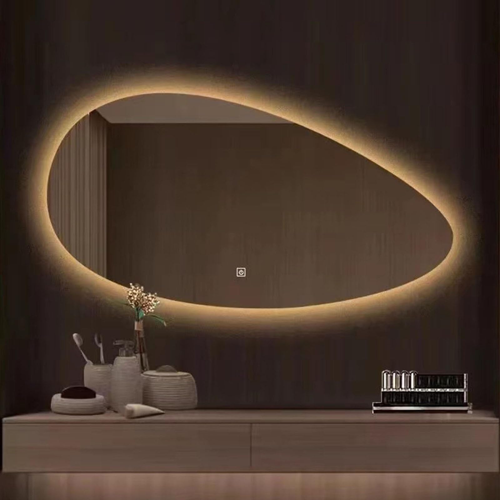 Atwnjkp Irregular Oval LED Mirror with 3-Colour Light & Touch Switch – 50x80cm(19.7x31.5in) Wall Mounted | Ideal for Bathroom Makeup Vanity, Dressing Table or Living Room Illuminated Wall Mirror