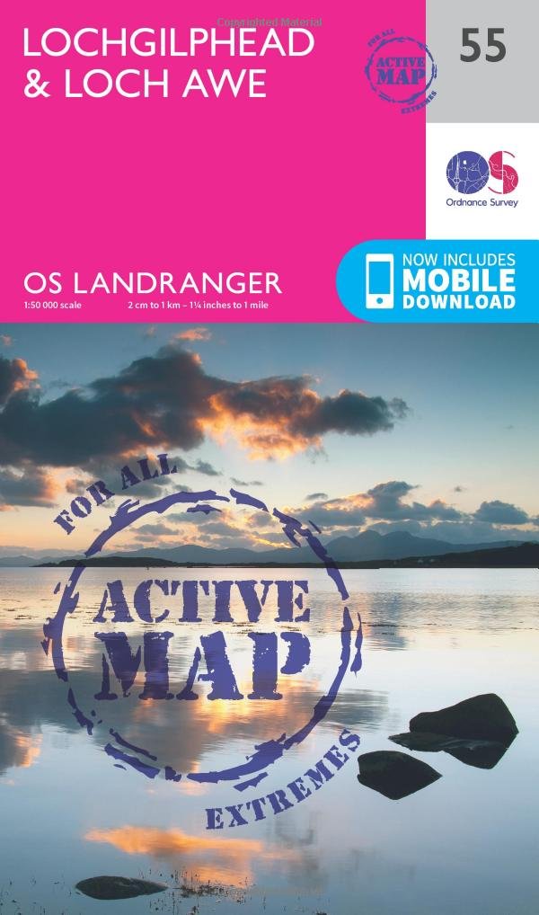 Lochgilphead & Loch Awe Map | Weatherproof | Loch Fyne | Ordnance Survey | OS Landranger Active Map 55 | Scotland | Walks | Cycling | Days Out | Maps | Adventure