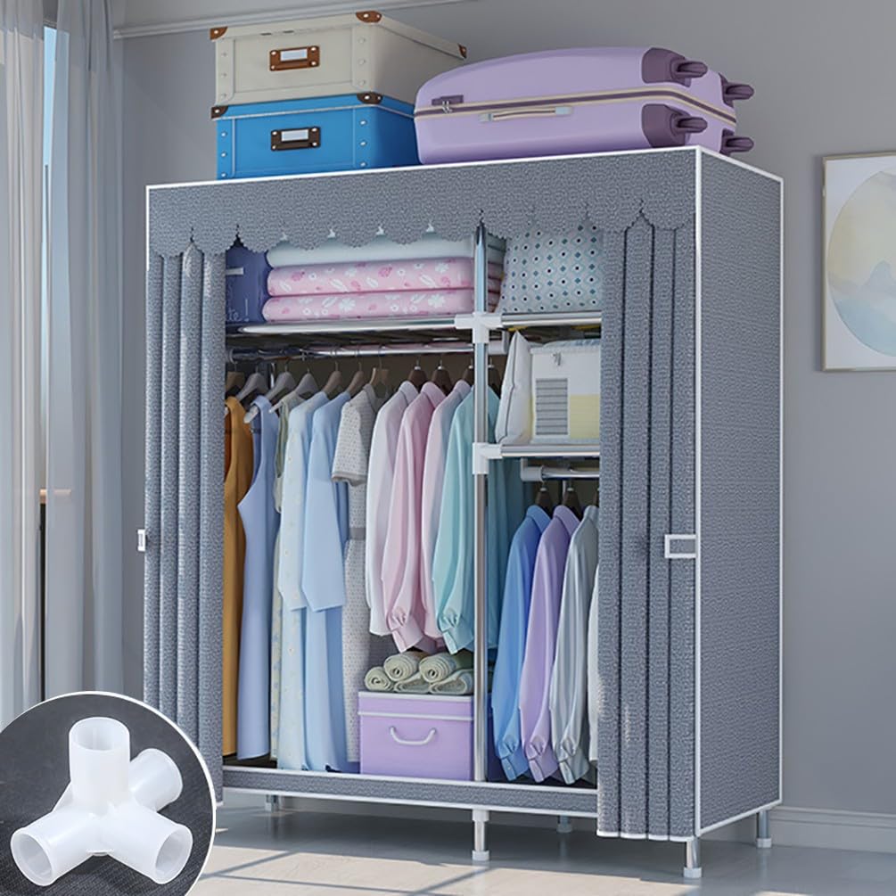 Armario portátil, Armario Plegable con Barra para Colgar, 123x45x170CM Organizador de Almacenamiento para Armario de Ropa para Dormitorio, Armario de Lona de Tela Resistente y Duradera
